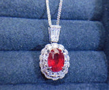 925 Silver Oval Ruby Gemstone Pendant Necklace for Women
