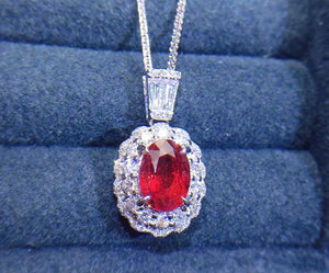 925 Silver Oval Ruby Gemstone Pendant Necklace for Women