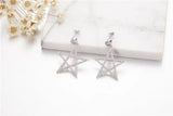 925 Silver Pentagram Earrings Double Star Diamond Women's Wedding Jewelry