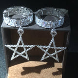 925 Silver Pentagram Earrings Double Star Diamond Women's Wedding Jewelry
