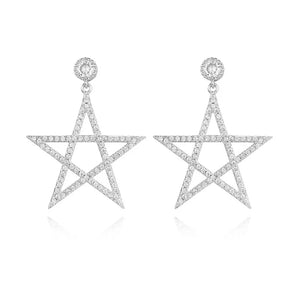 925 Silver Pentagram Earrings Double Star Diamond Women's Wedding Jewelry