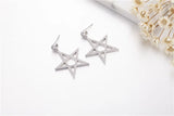 925 Silver Pentagram Earrings Double Star Diamond Women's Wedding Jewelry
