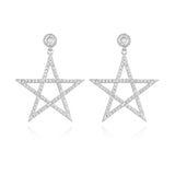925 Silver Pentagram Earrings Double Star Diamond Women's Wedding Jewelry