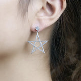 925 Silver Pentagram Earrings Double Star Diamond Women's Wedding Jewelry