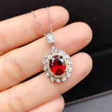 925 Silver Oval Ruby Pendant Necklace for Women