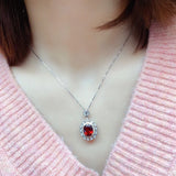 925 Silver Oval Ruby Pendant Necklace for Women