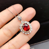 925 Silver Oval Ruby Pendant Necklace for Women