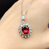 925 Silver Oval Ruby Pendant Necklace for Women
