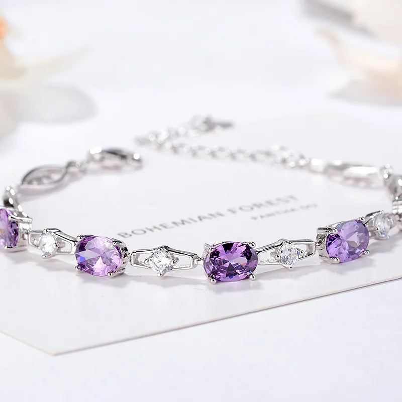925 Silver Purple Zircon Bracelet Women's Jewelry Gift
