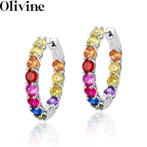 925 Silver Rainbow CZ Huggie Hoop Earrings