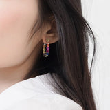 925 Silver Rainbow CZ Huggie Hoop Earrings