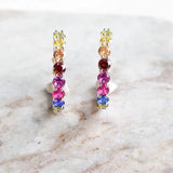 925 Silver Rainbow CZ Huggie Hoop Earrings