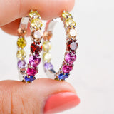 925 Silver Rainbow CZ Huggie Hoop Earrings