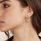 925 Silver Rainbow CZ Huggie Hoop Earrings
