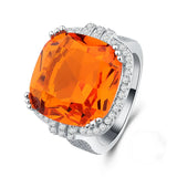 925 Silver Geometric Orange Zircon Stone Ring for Women
