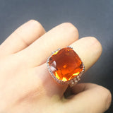 925 Silver Geometric Orange Zircon Stone Ring for Women