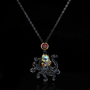 925 Silver Ruby Choker Necklace Octopus Pendant Women Party Jewelry