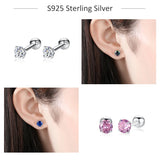 925 Silver CZ Zircon Screw Back Stud Earrings Wedding Engagement