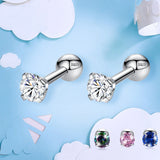 925 Silver CZ Zircon Screw Back Stud Earrings Wedding Engagement