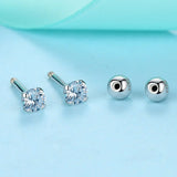 925 Silver CZ Zircon Screw Back Stud Earrings Wedding Engagement