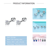 925 Silver CZ Zircon Screw Back Stud Earrings Wedding Engagement
