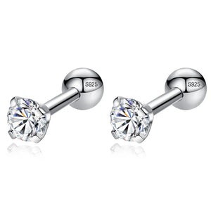 925 Silver CZ Zircon Screw Back Stud Earrings Wedding Engagement