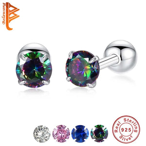 925 Silver CZ Zircon Screw Back Stud Earrings Wedding Engagement