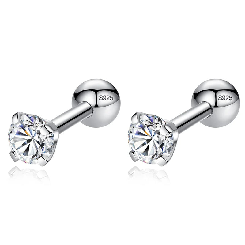 925 Silver CZ Zircon Screw Back Stud Earrings Wedding Engagement