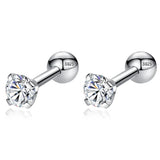925 Silver CZ Zircon Screw Back Stud Earrings Wedding Engagement