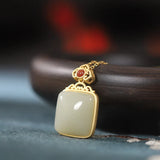 925 Silver Jade Pendant Necklace for Women Party Gemstone Fine Jewelry