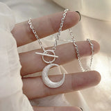 925 Silver Frosted Moon Pendant Women's Necklace
