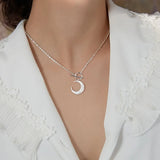 925 Silver Frosted Moon Pendant Women's Necklace