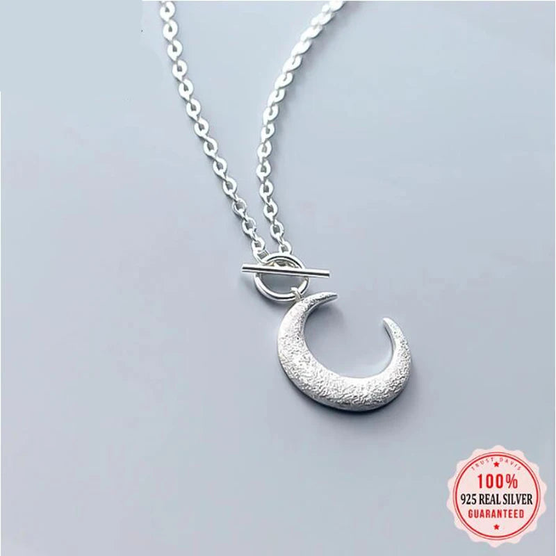 925 Silver Frosted Moon Pendant Women's Necklace