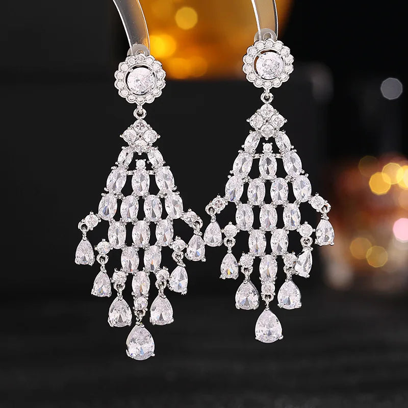 925 Silver Sparkling CZ Drop Earrings for Women