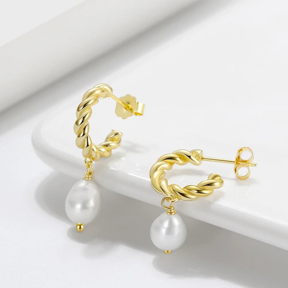 925 Silver Baroque Pearl Studs Vintage Drop Earrings