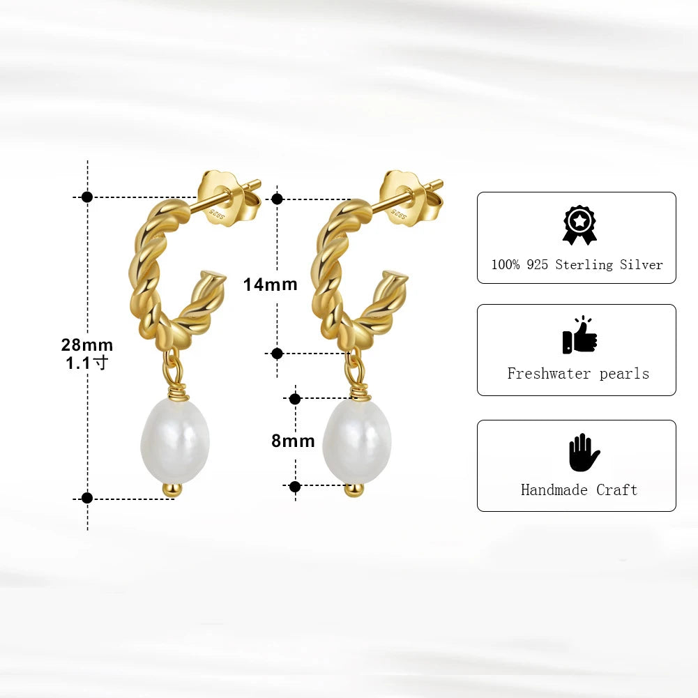 925 Silver Baroque Pearl Studs Vintage Drop Earrings