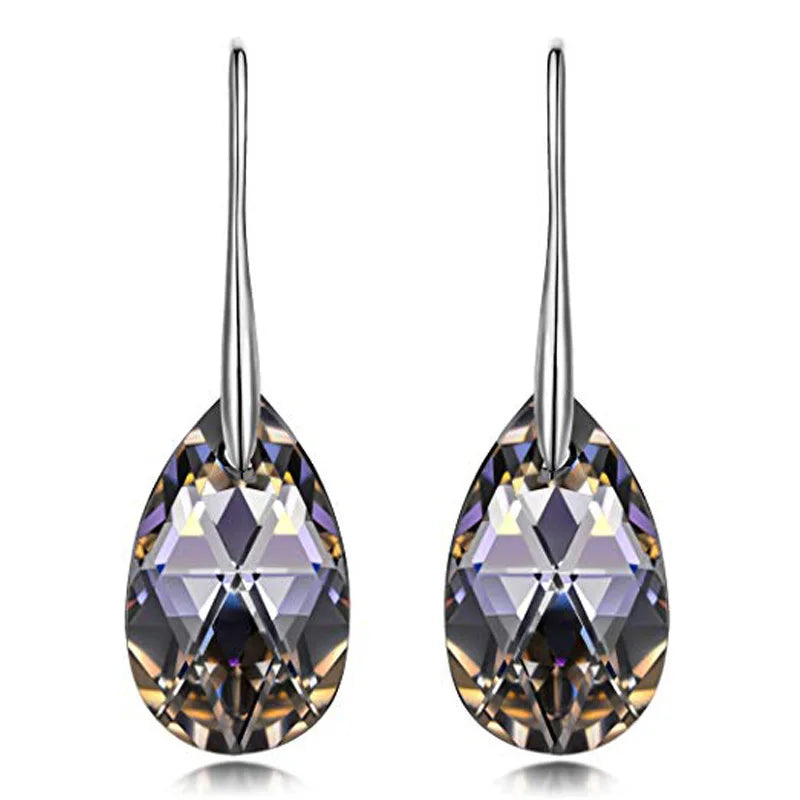 925 Silver Water Drop Dangle Earrings with Crystals from Austria