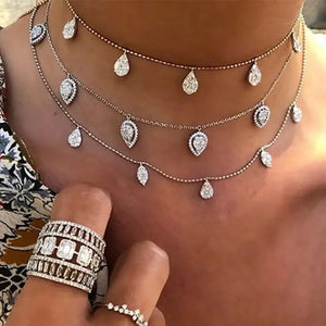925 Silver Tear Drop Charm Cz Necklace Choker for Women