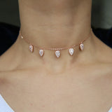 925 Silver Tear Drop Charm Cz Necklace Choker for Women