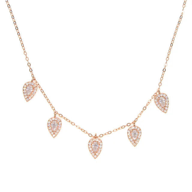 925 Silver Tear Drop Charm Cz Necklace Choker for Women