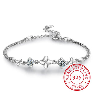 925 Silver White/purple Zirconia Clovers Bracelet for Women