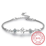 925 Silver White/purple Zirconia Clovers Bracelet for Women