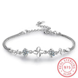 925 Silver White/purple Zirconia Clovers Bracelet for Women