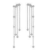 925 Silver CZ Station Chain Tassel Drop Earrings