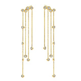 925 Silver CZ Station Chain Tassel Drop Earrings