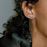 925 Silver CZ Station Chain Tassel Drop Earrings