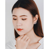 925 Silver Zircon Whirl Leaf Stud Earrings For Women