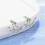925 Silver Zircon Whirl Leaf Stud Earrings For Women