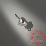 925 Silver Glass Heart Rings Colorful Crystal Moonstone Adjustable Bague