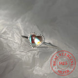 925 Silver Glass Heart Rings Colorful Crystal Moonstone Adjustable Bague